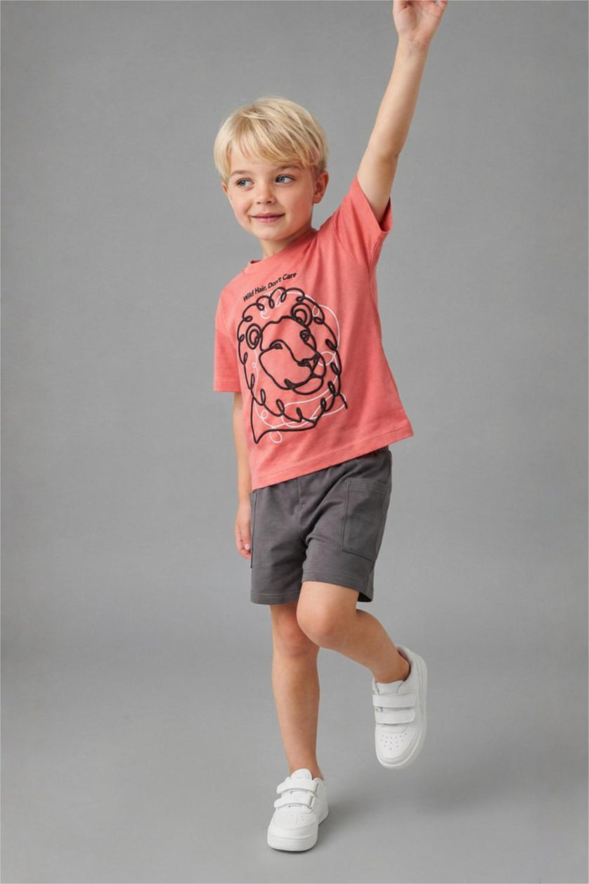 BABY BOY Dark Rose Baby Boy Lion Embroidered 2 Piece Set