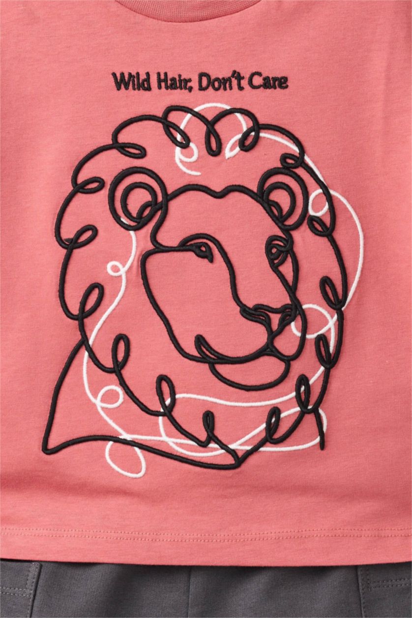 BABY BOY Dark Rose Baby Boy Lion Embroidered 2 Piece Set