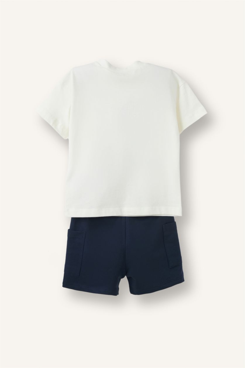 Baby Boys Ecru 2 piece Regular Fit Embroidered Set