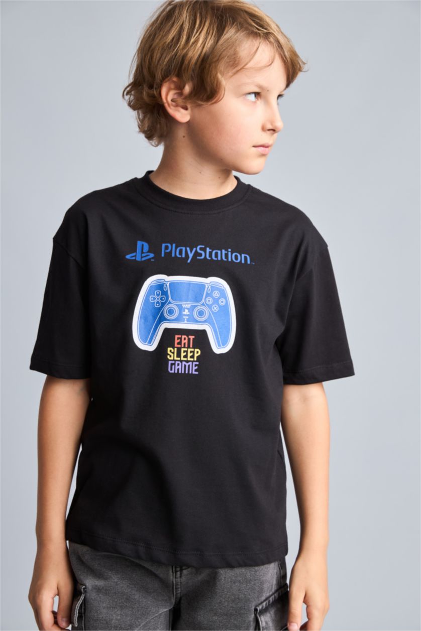 Erkek Çocuk - Genç Erkek Siyah PlayStatıon Lisanslı Oversize Tişört Erkek Çocuk