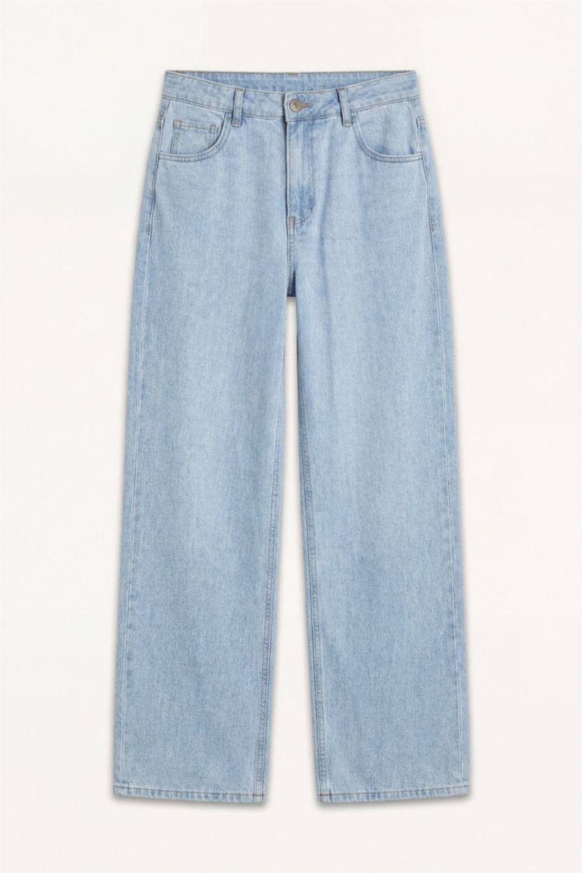 Men Ice Blue Wide Leg Trousers