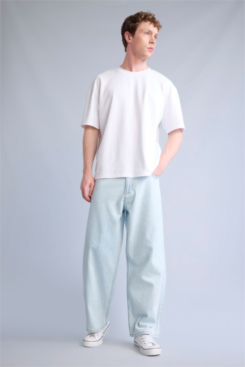 Man Ice Blue Wide Leg Trousers