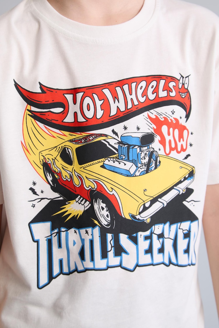 Young Boys - Teen Boys Ecru Boy 100% Cotton Hot Wheels Oversize Crew Neck T-Shirt