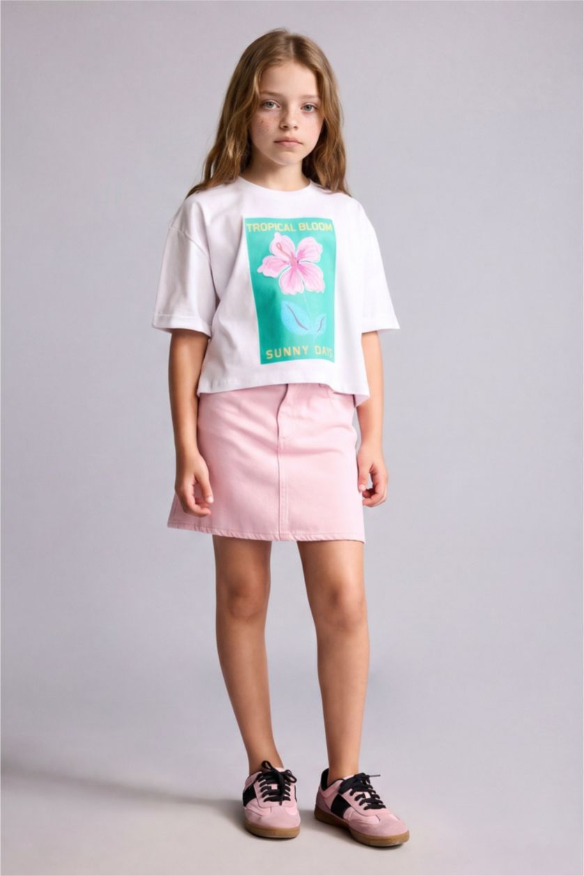 GIRLS & TEENS White Girl Floral Print Short Sleeve White T-Shirt