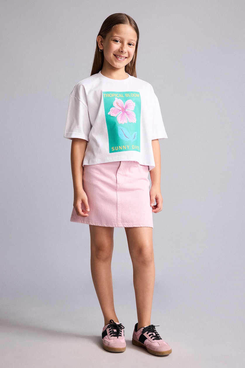 Young Girls - Teen Girls White Girl Floral Print Short Sleeve White T-Shirt