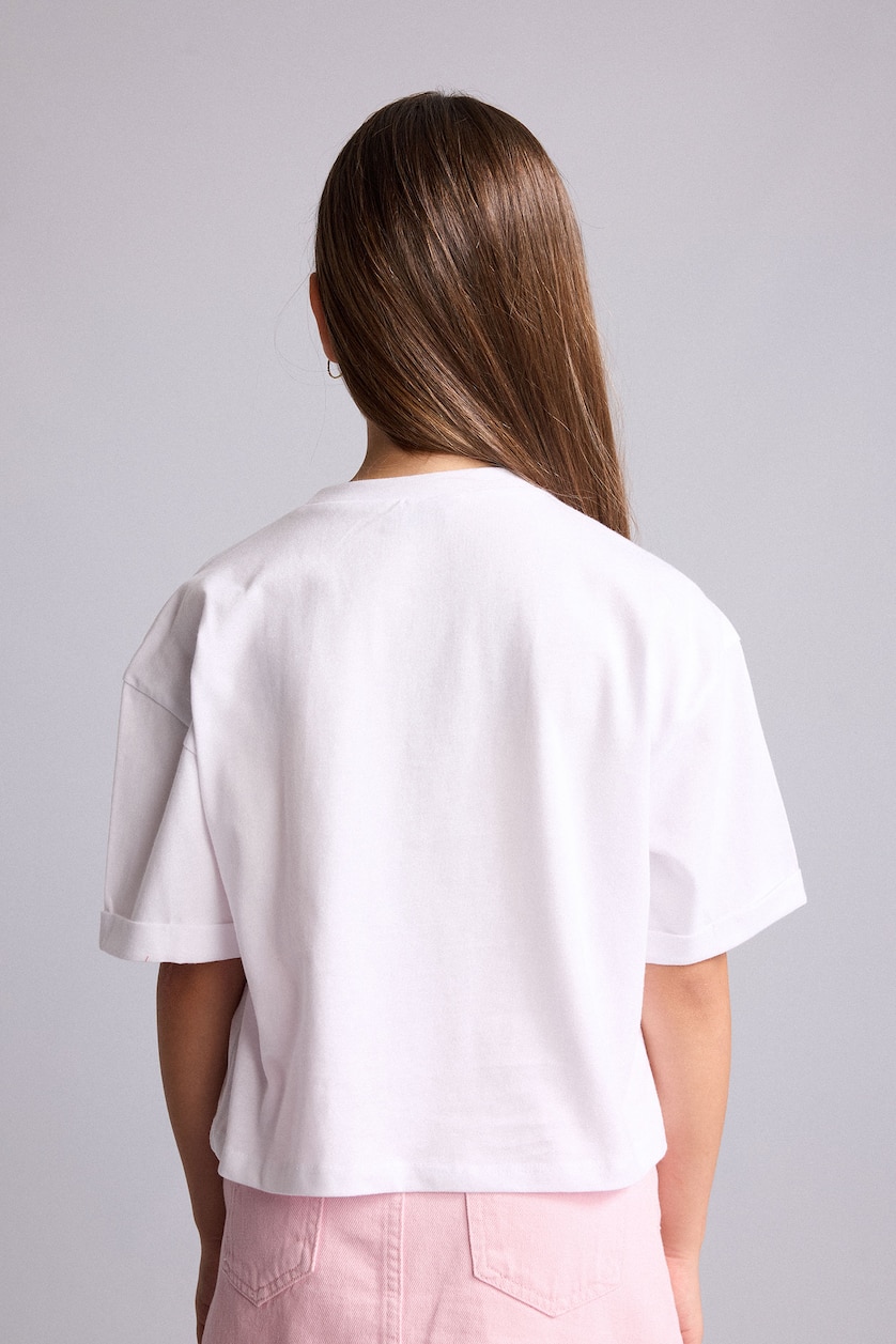 Young Girls - Teen Girls White Girl Floral Print Short Sleeve White T-Shirt