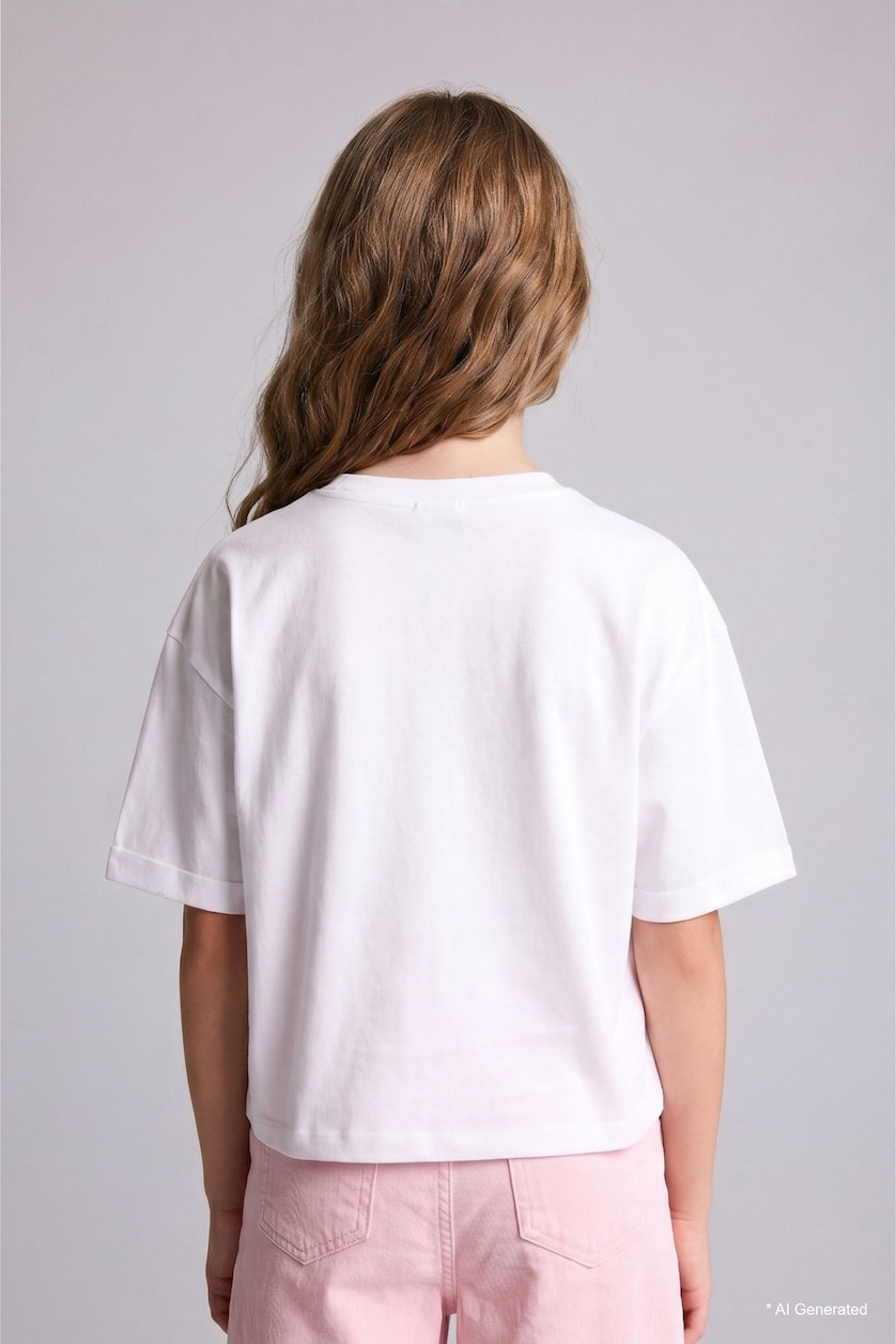 Girls & Teens White Girl Floral Print Short Sleeve White T-Shirt