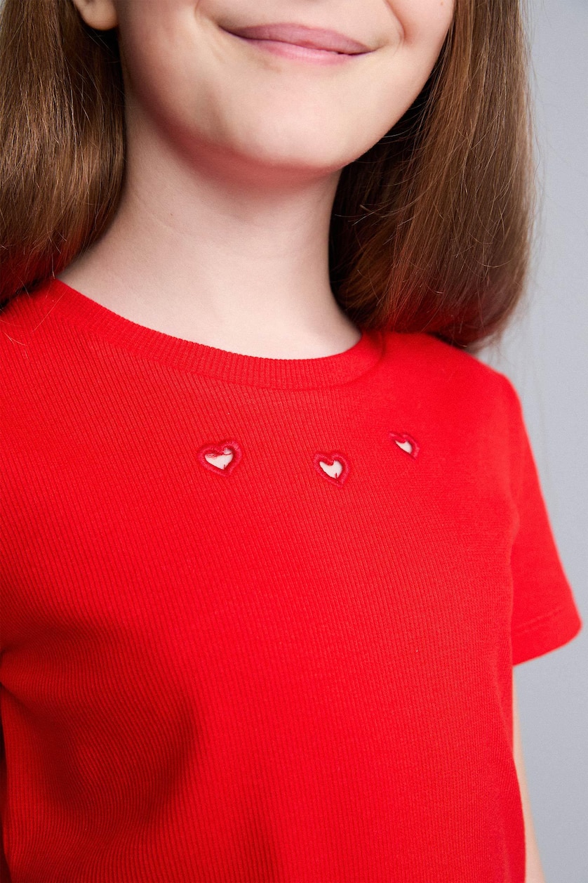 Young Girls - Teen Girls Red Girl Regular Fit Ribbed Short Sleeve T-Shirt