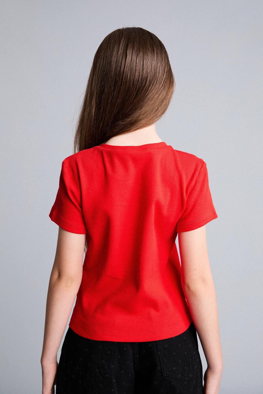 Young Girls - Teen Girls Red Girl Regular Fit Ribbed Short Sleeve T-Shirt