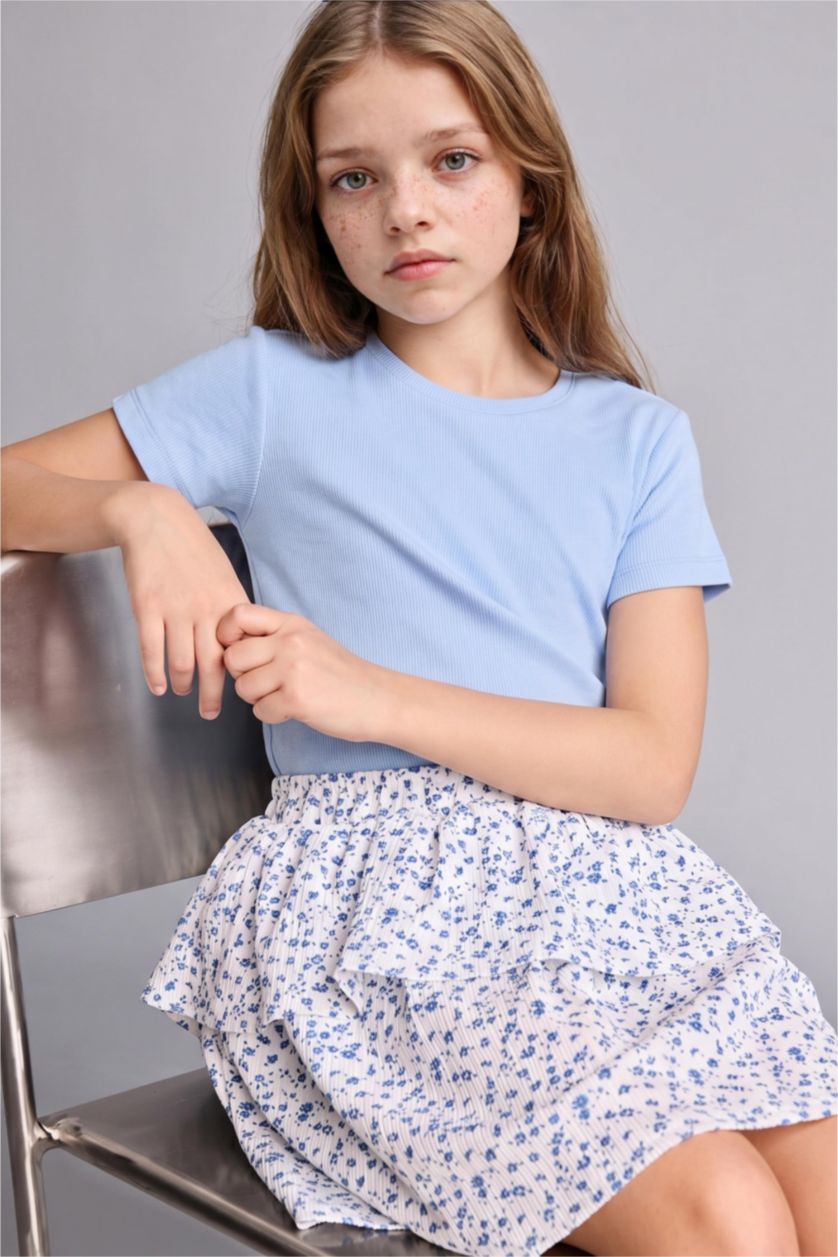 Young Girls - Teen Girls Light Blue Slim Fit Short Sleeve T-Shirt