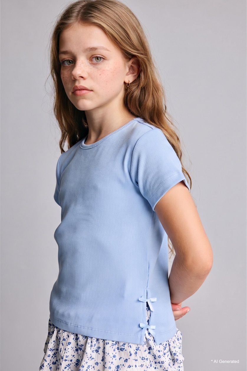 GIRLS & TEENS Light Blue Slim Fit Short Sleeve T-Shirt