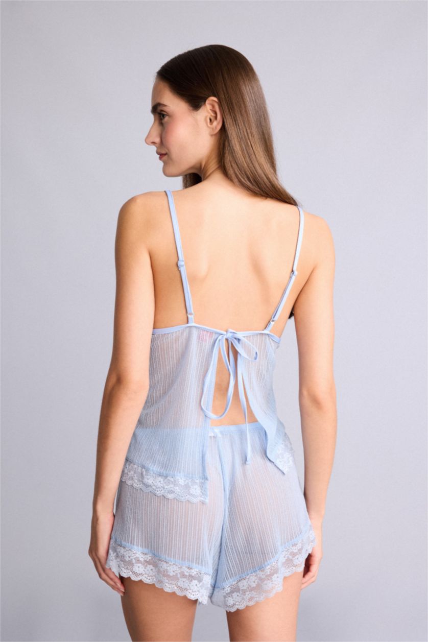 WOMAN Light Blue Regular Fit Strappy 2 Piece Chiffon Set