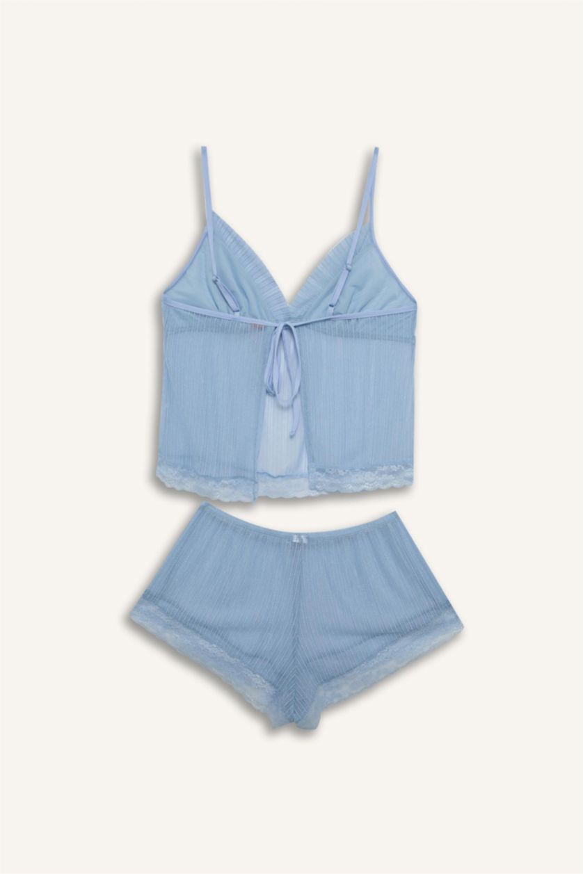 WOMAN Light Blue Regular Fit Strappy 2 Piece Chiffon Set