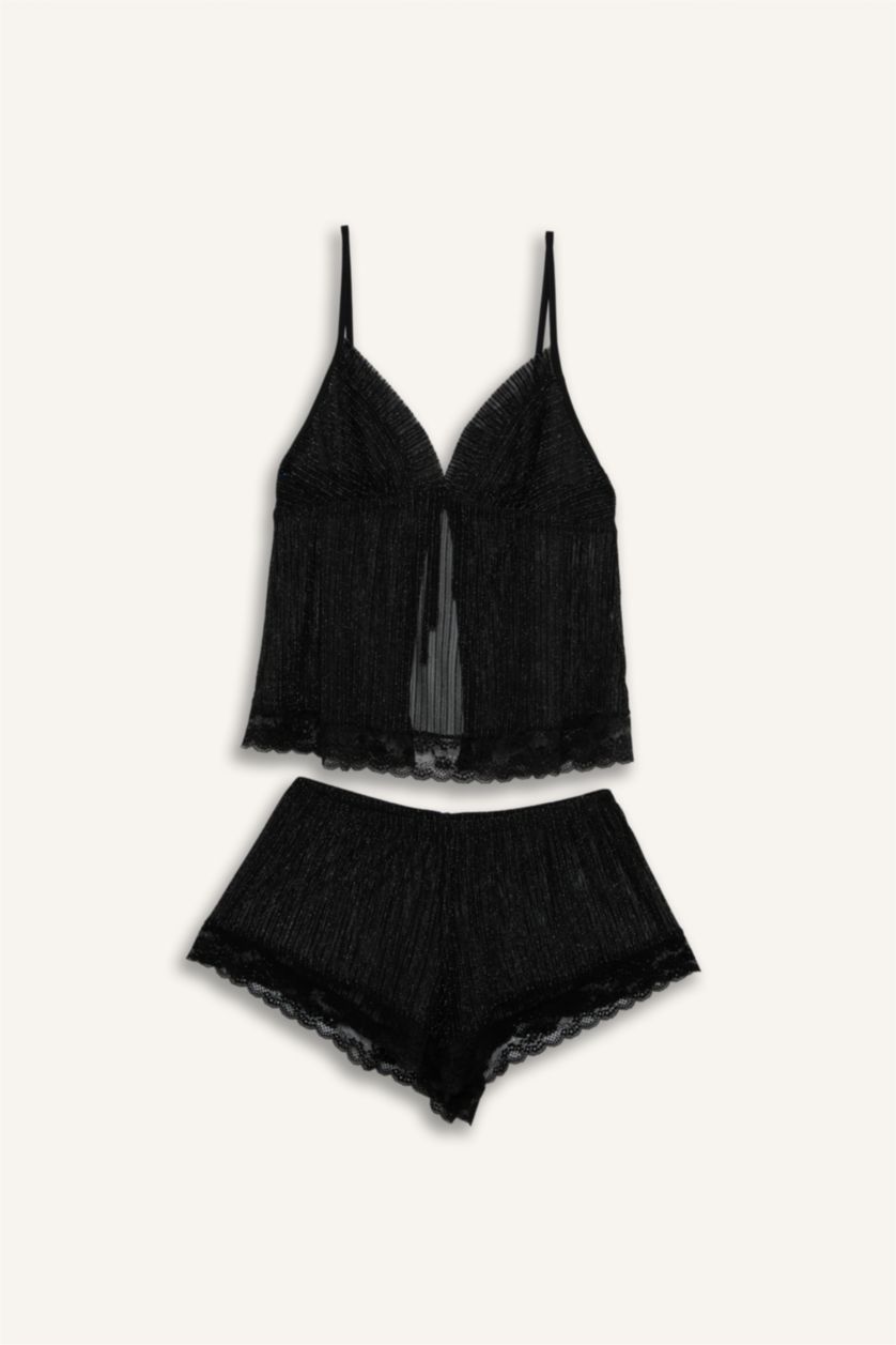 Kadın Siyah Regular Fit Şifon 2'Li Takım