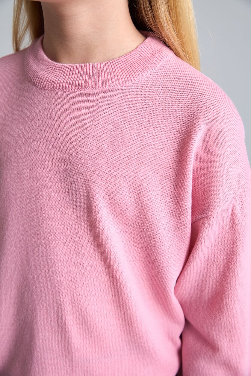 Girls & Teens Dark Pink بلوز صوف بناتي قصة عادية بياخة مستديرة