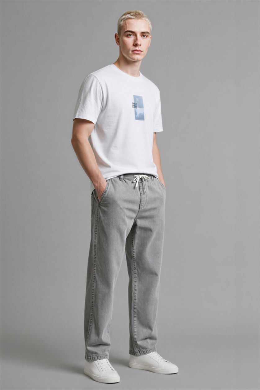 MAN Light Grey Wide Leg Elastic Waist Washed Trousers