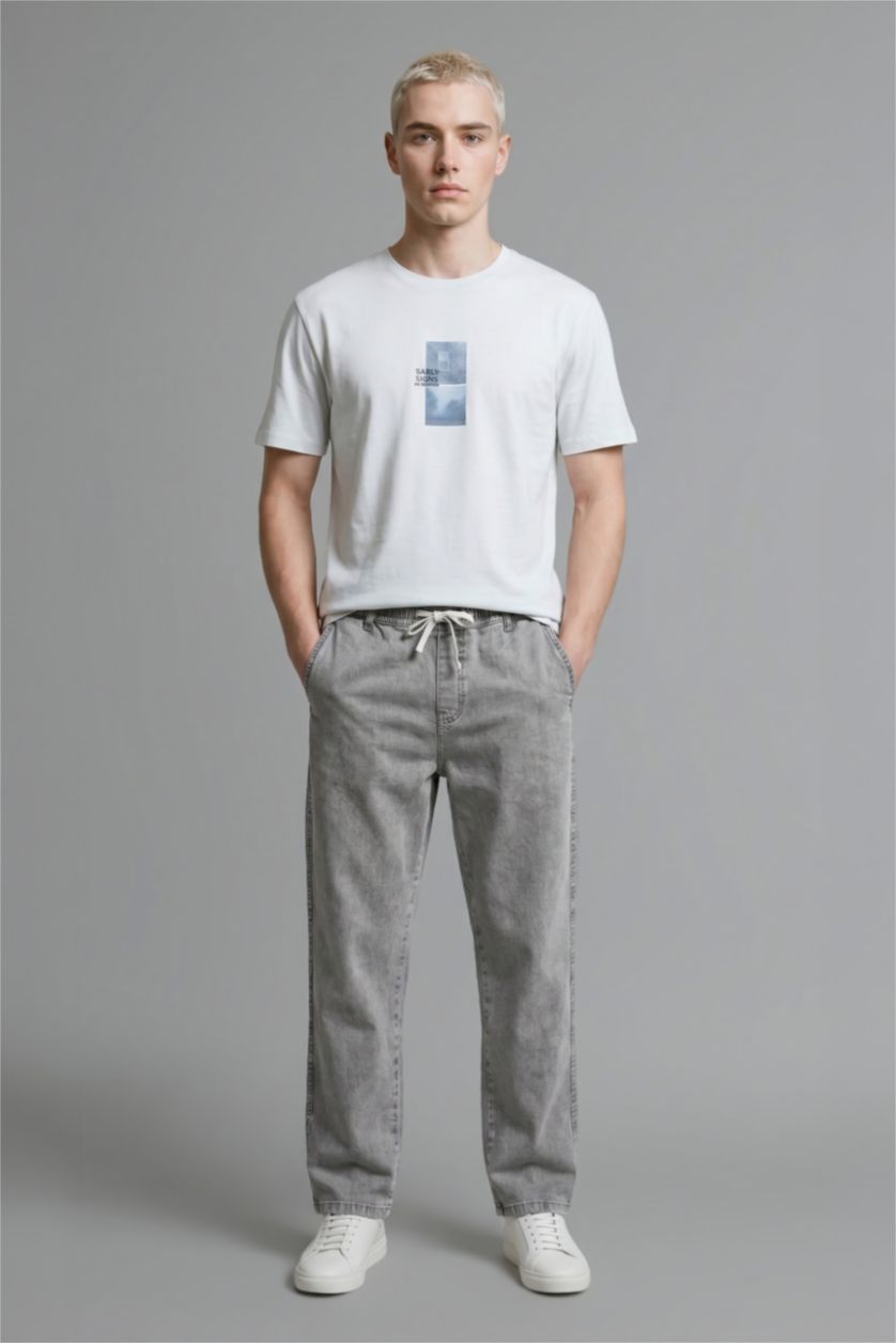 MAN Light Grey Wide Leg Elastic Waist Washed Trousers