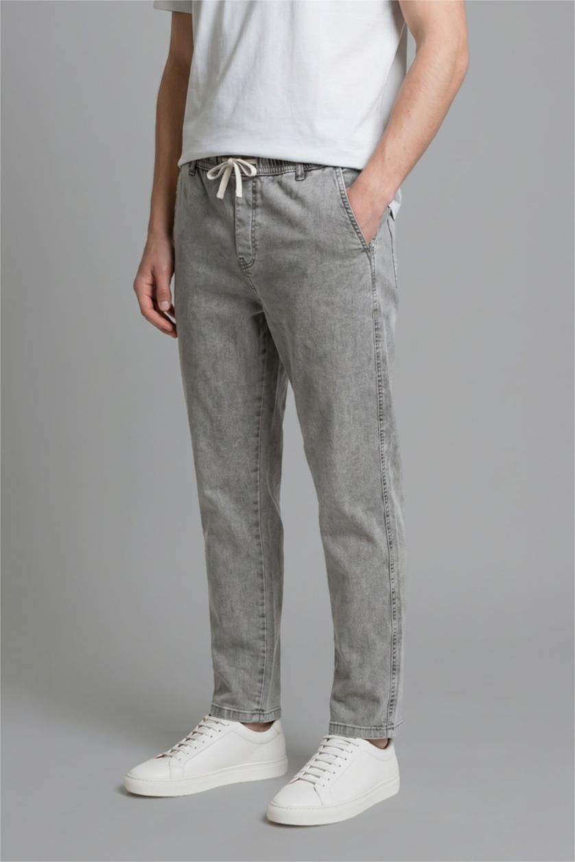 MAN Light Grey Wide Leg Elastic Waist Washed Trousers