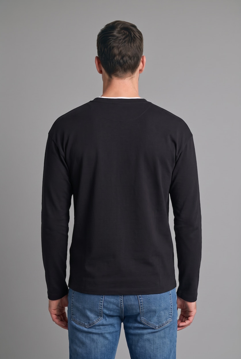رجال أسود Regular Fit Long Sleeve T-Shirt