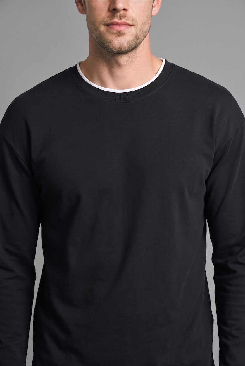 رجال أسود Regular Fit Long Sleeve T-Shirt