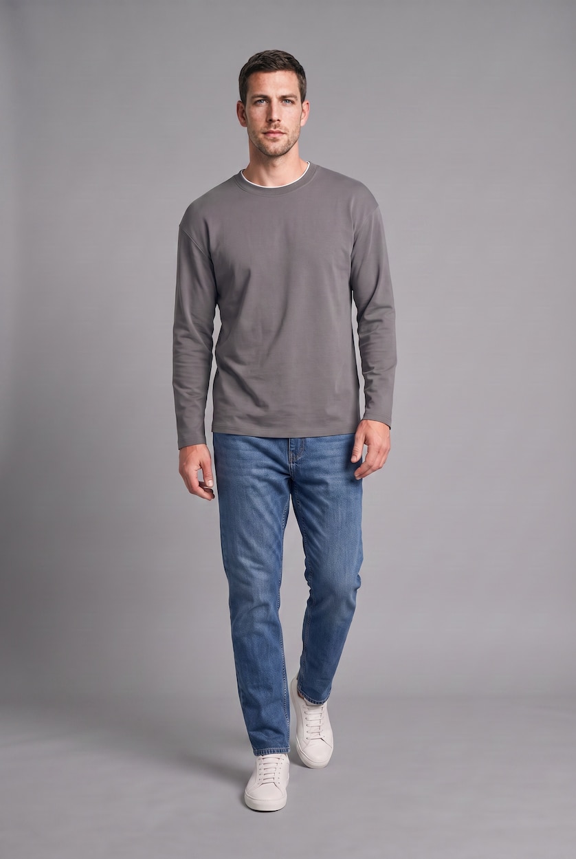 Man Grey Regular Fit Long Sleeve T-Shirt