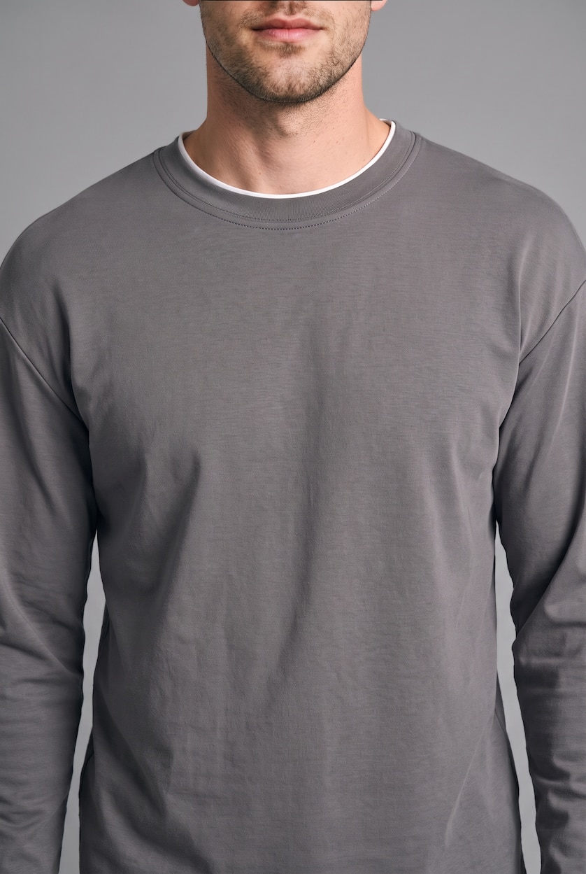 Man Grey Regular Fit Long Sleeve T-Shirt