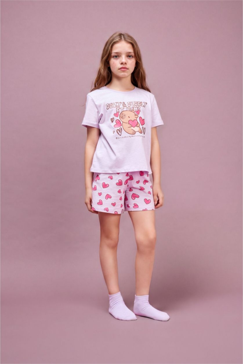 Girls & Teens Light Pink سيت بجامة بناتي قصة عادية - قطعتين