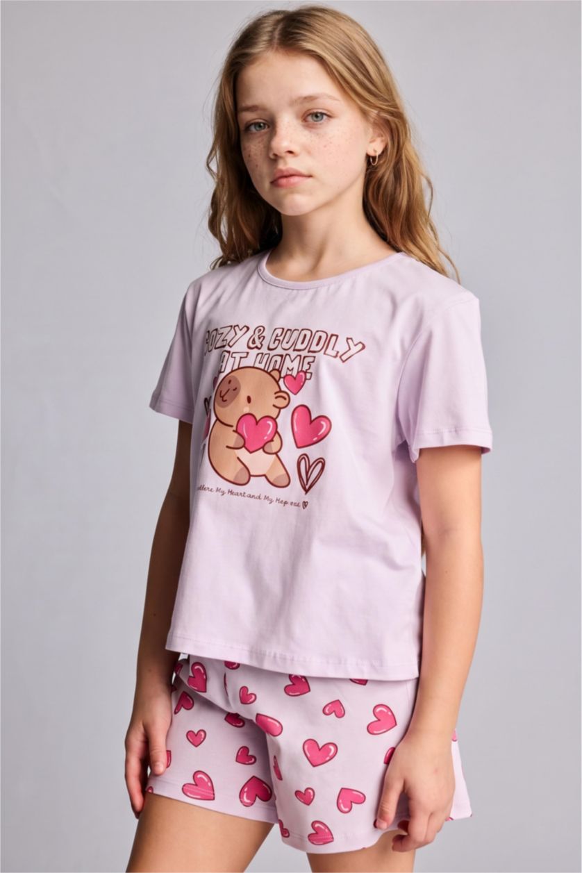 Kız Çocuk - Genç Kız Açık Pembe %100 Pamuk Regular Fıt 2'li Pijama Takımı Kız Çocuk