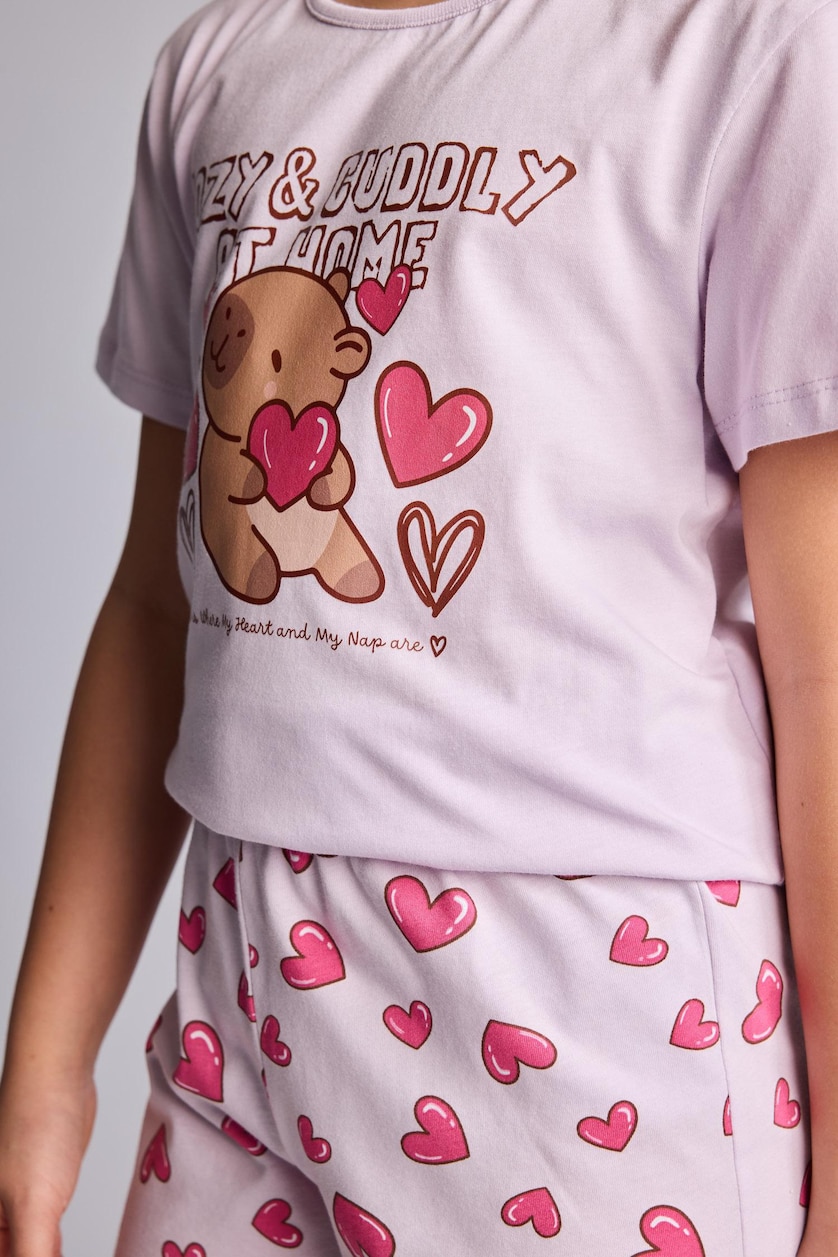 Young Girls - Teen Girls Light Pink 2 piece Regular Fit Knitted Pyjamas