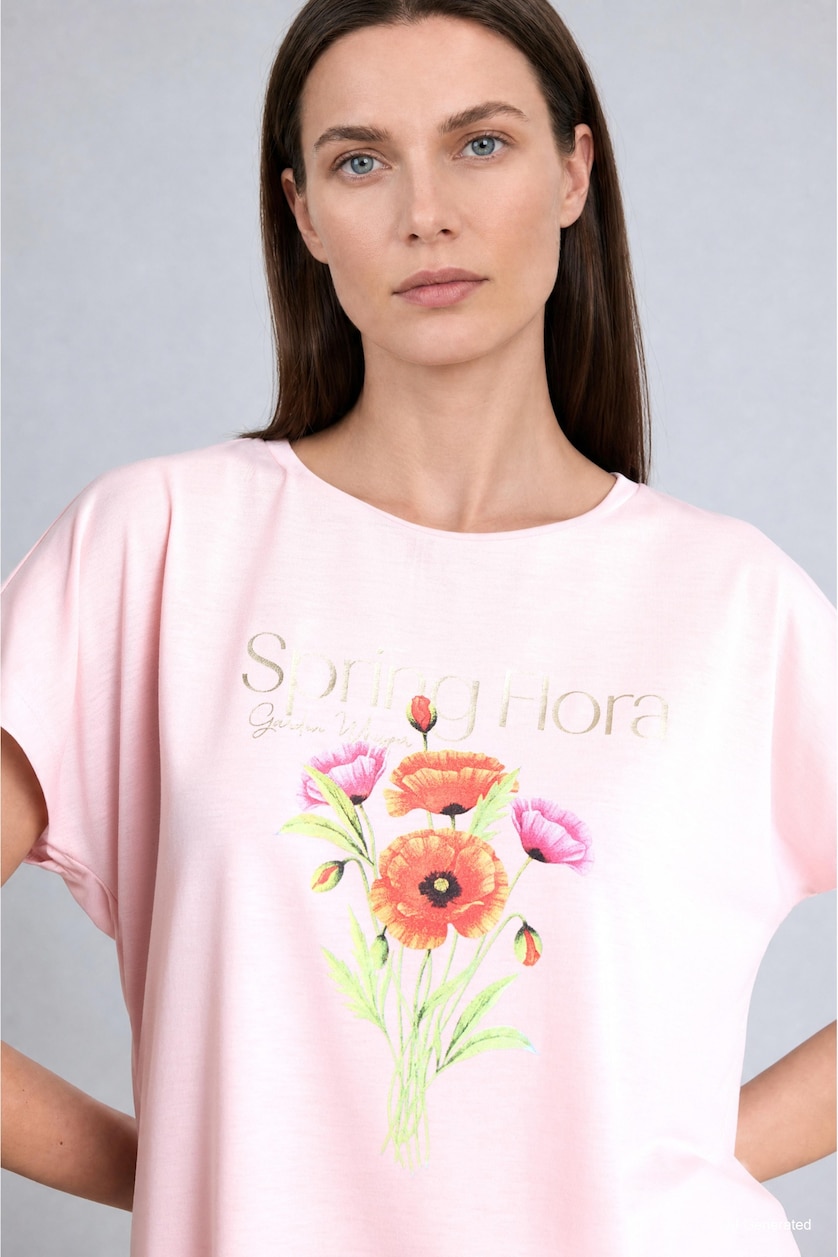 WOMAN Light Pink Light Pink Floral Crew Neck Short Sleeve T-Shirt
