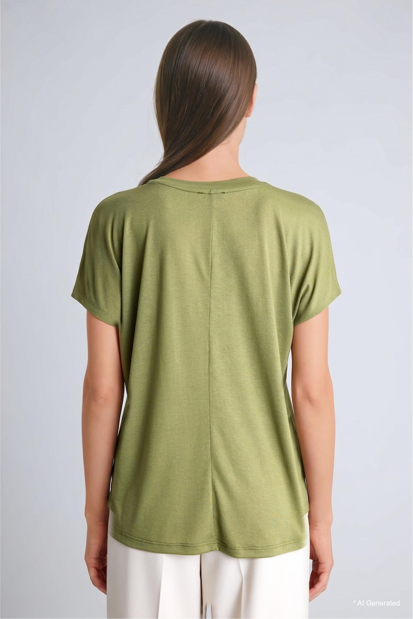Women Olive Crew Neck Floral Olive Green T-Shirt