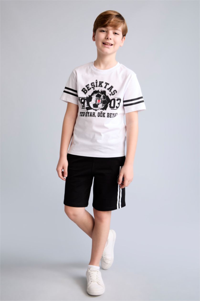 Young Boys - Teen Boys Black Oversize Fit Elastic Band Shorts