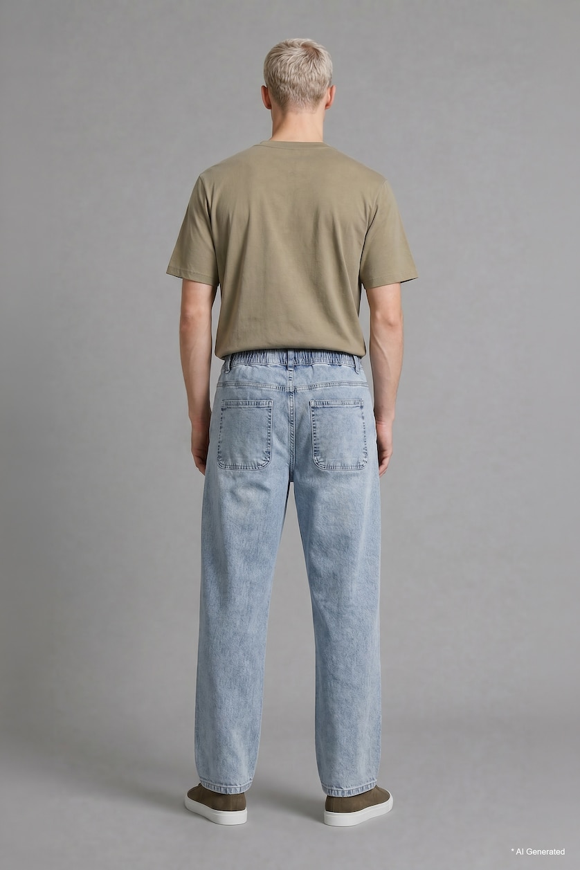 رجال أزرق فاتح Wide Leg Normal Waist Jeans