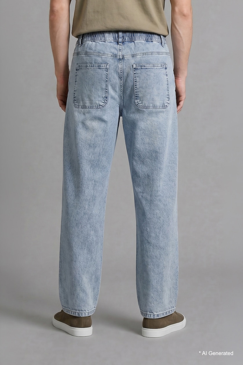 رجال أزرق فاتح Wide Leg Normal Waist Jeans