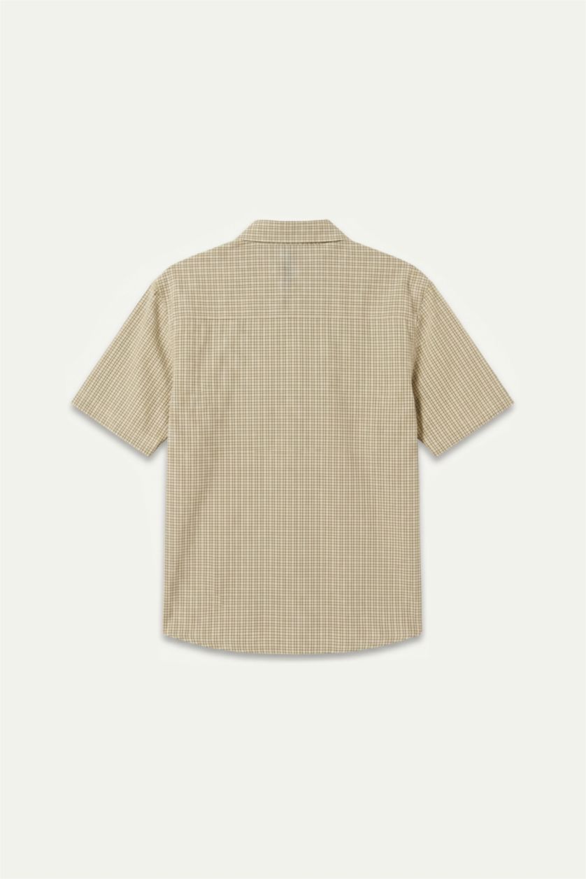 Erkek Açık Sarı Relaxed Fit Kısa Kollu Kareli Gömlek