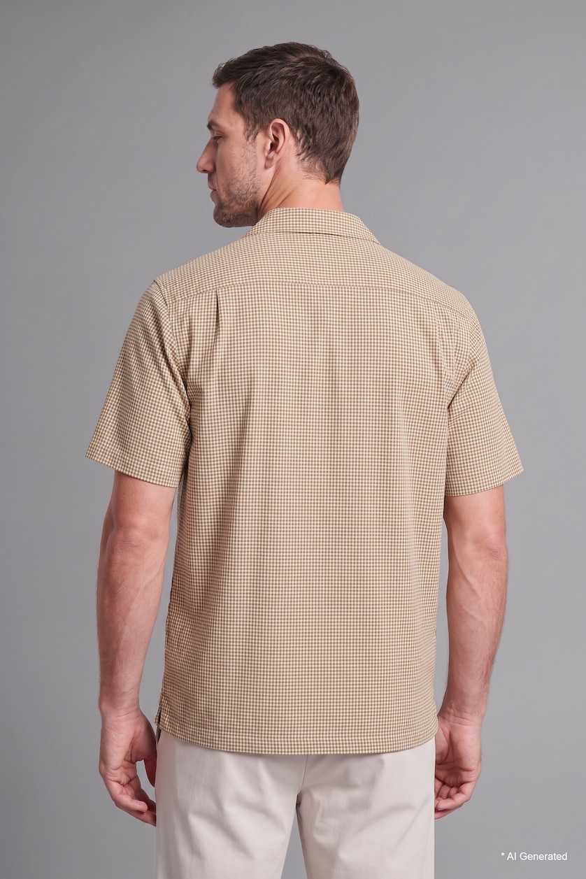 Men Light Yellow Relaxed Fit Cotton Checked Short Sleeve Shirt
