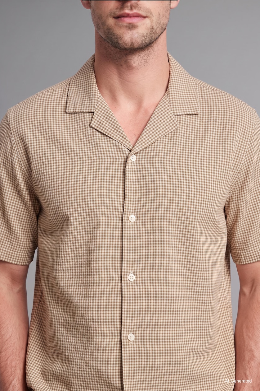 Men Light Yellow Relaxed Fit Cotton Checked Short Sleeve Shirt