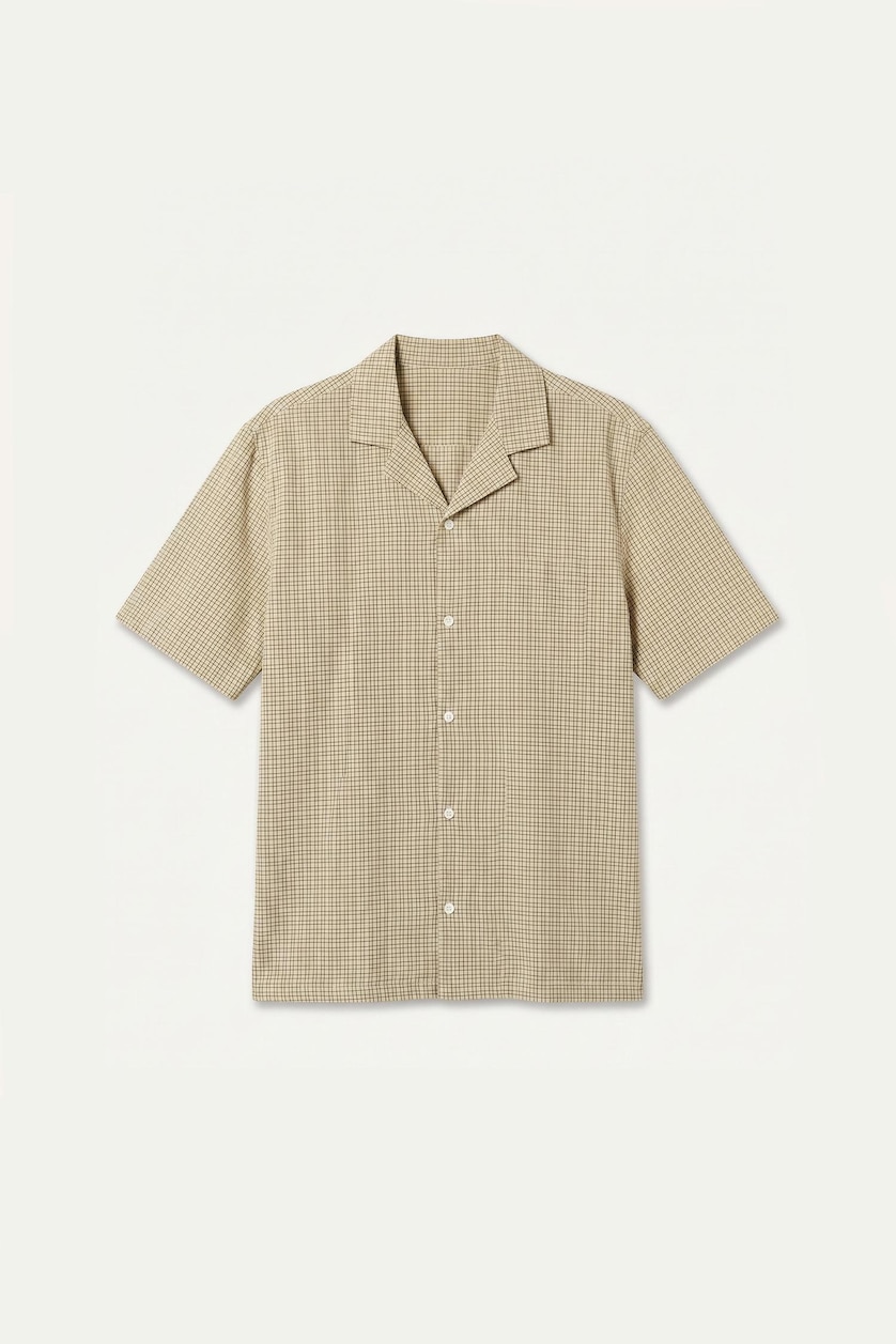 Men Light Yellow Relaxed Fit Cotton Checked Short Sleeve Shirt