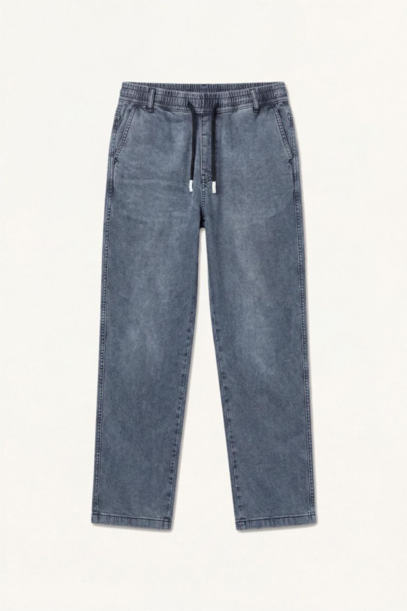 Men Dark Blue Wide Leg Trousers