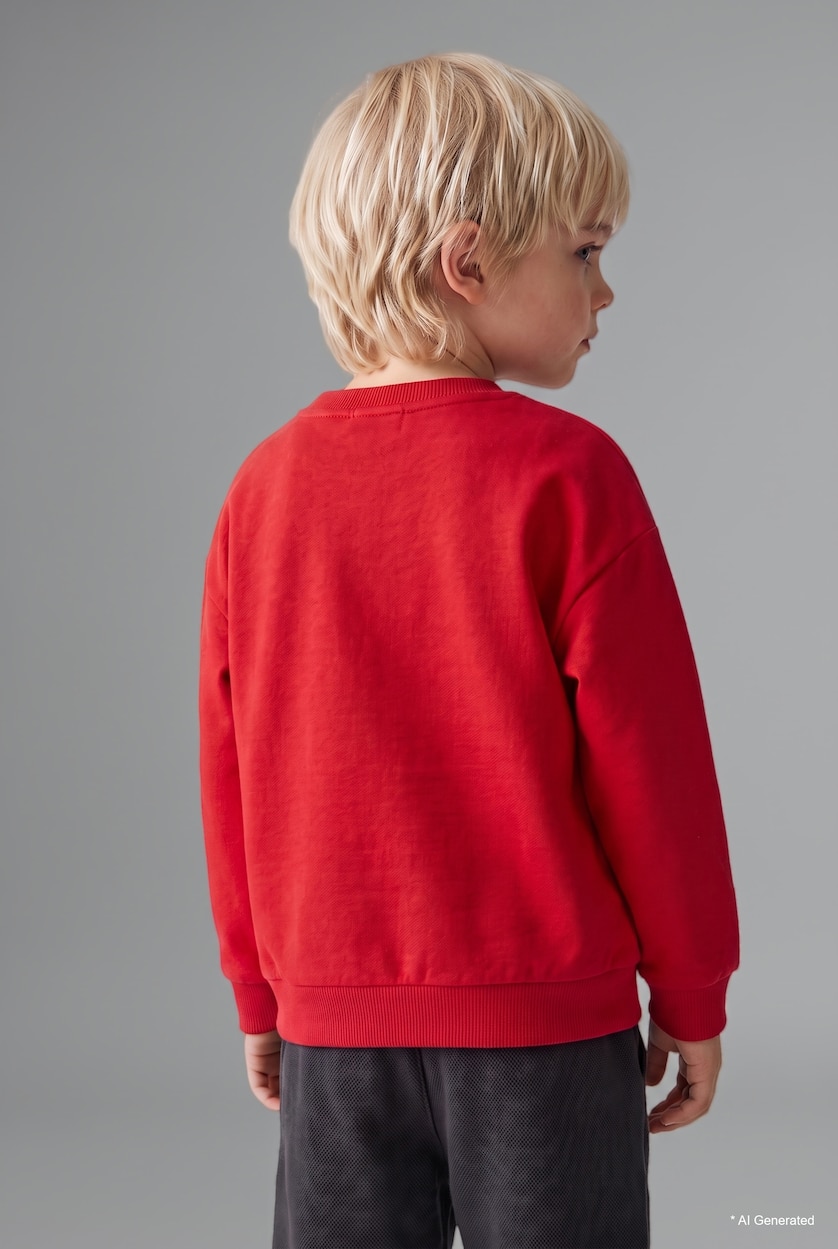 Erkek Bebek Kırmızı %100 Pamuk Baskılı Sweatshirt Erkek Bebek
