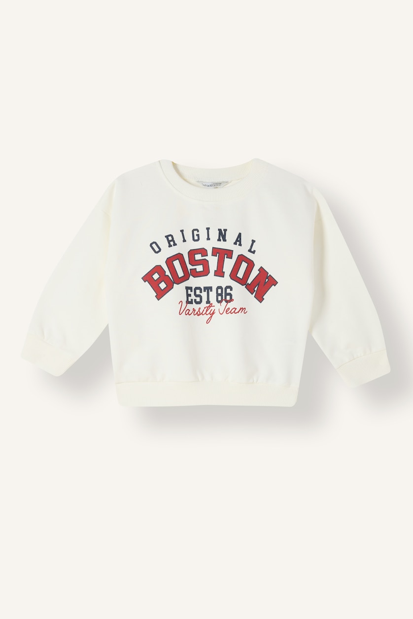 BABY BOY White Baby Boy Regular Fit Printed Crew Neck Sweatshirt