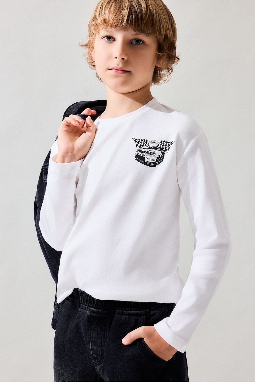 Young Boys - Teen Boys Ecru Long Sleeve T-Shirt