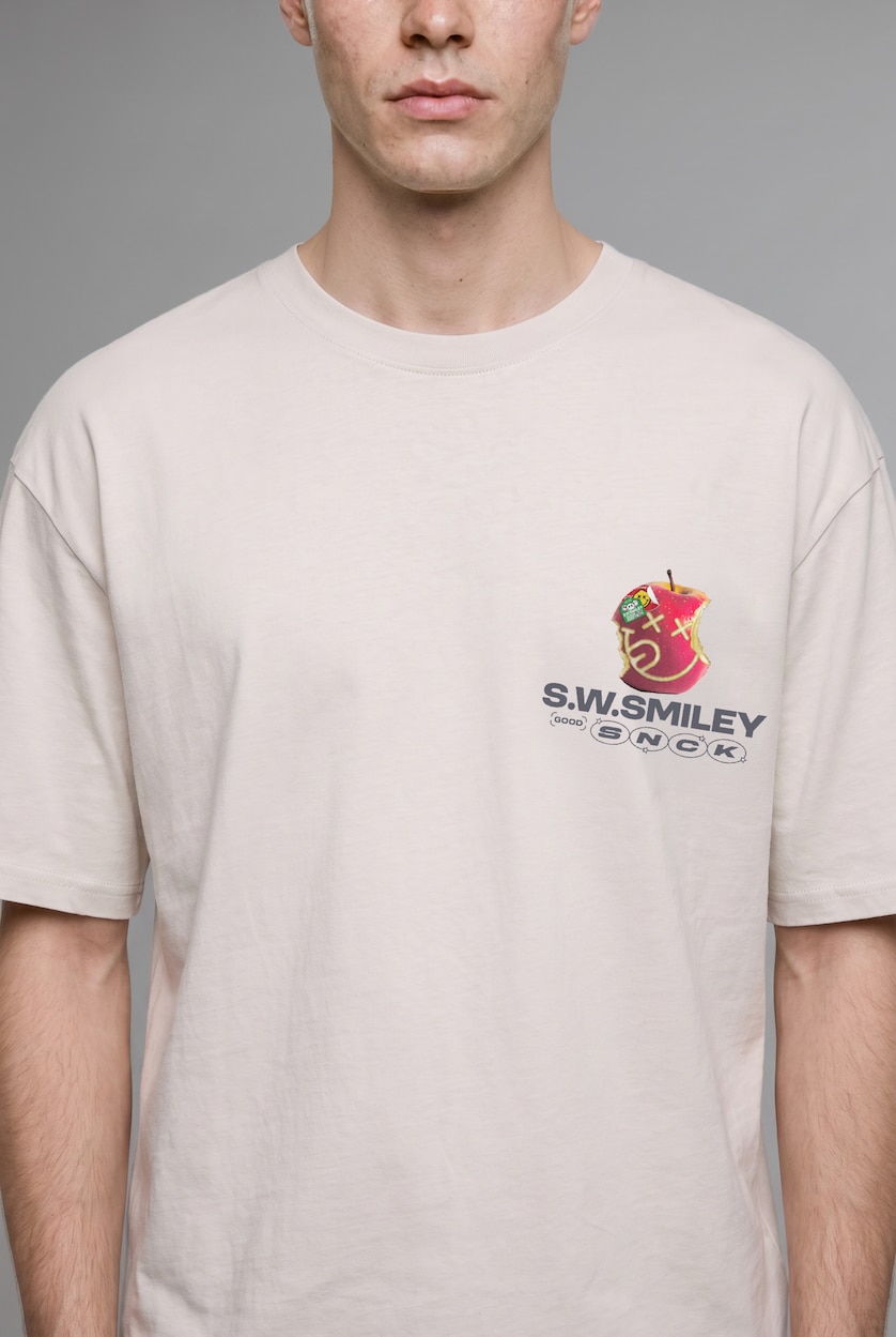 Erkek Taş SmileyWorld Boxy Fit Baskılı Tişört