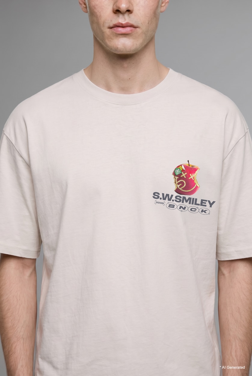 Erkek Taş SmileyWorld Boxy Fit Baskılı Tişört