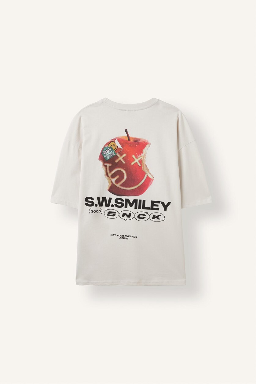 Erkek Taş SmileyWorld Boxy Fit Baskılı Tişört
