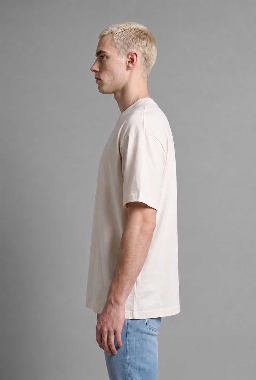 Men Ecru Boxy Fit Short Sleeve T-Shirt