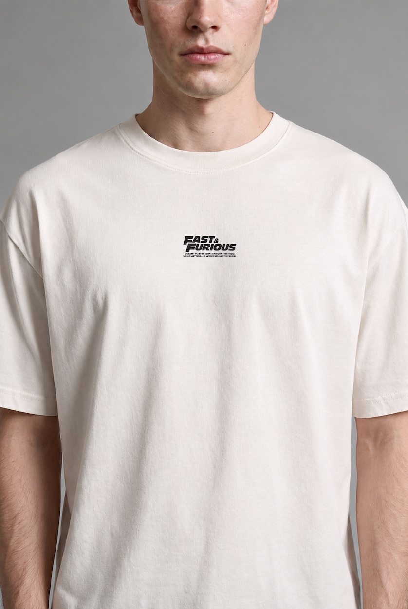 Men Ecru Boxy Fit Short Sleeve T-Shirt