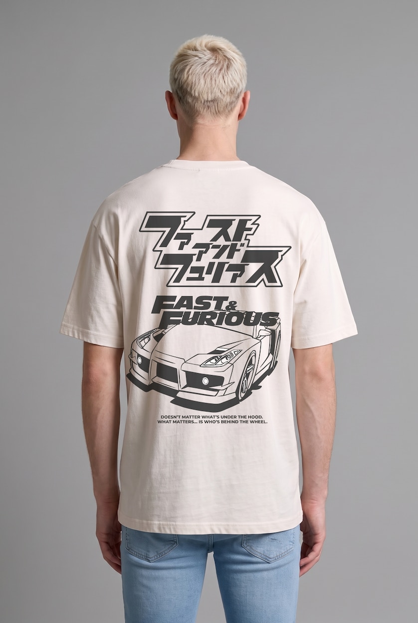 Men Ecru Boxy Fit Short Sleeve T-Shirt