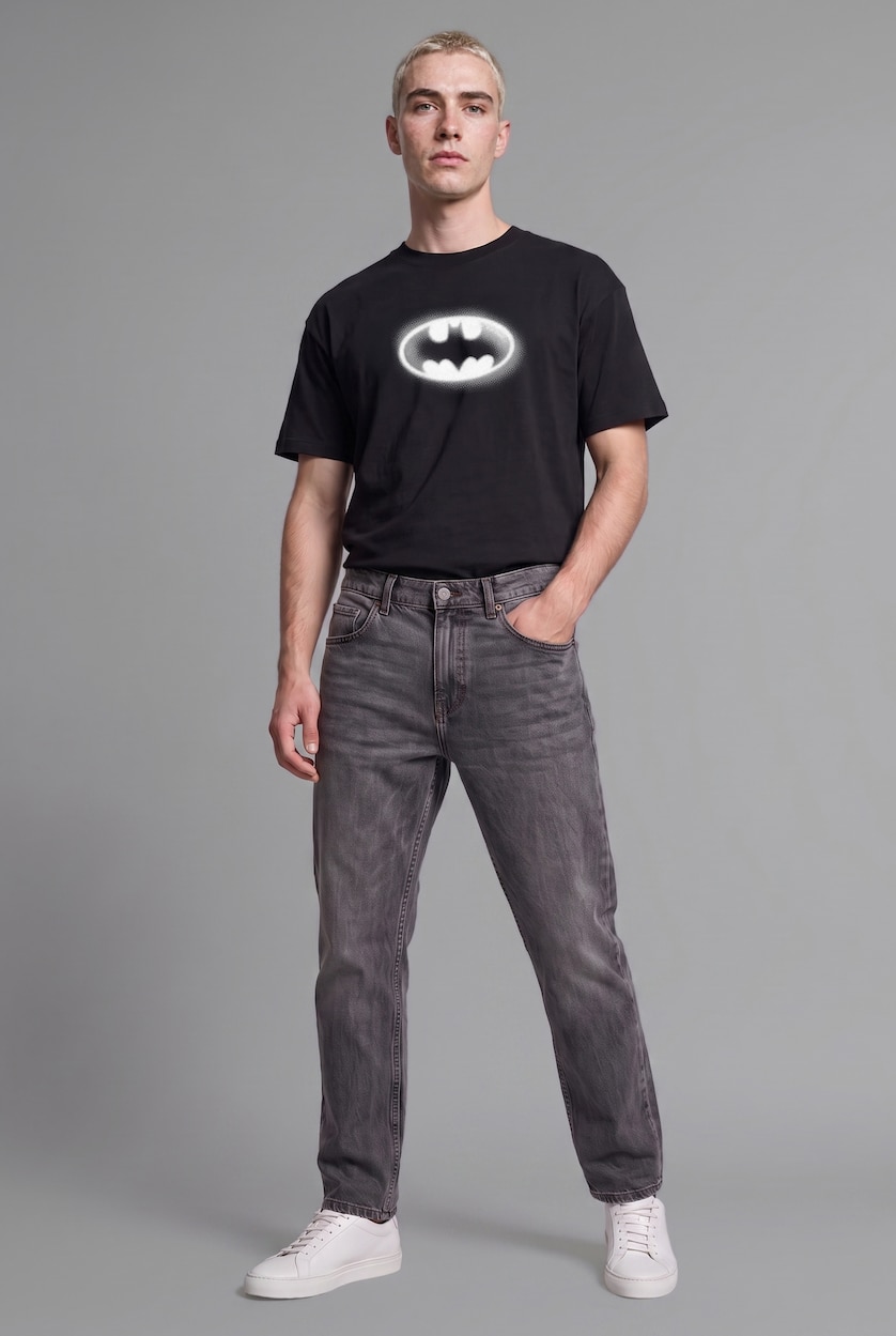 MAN Black Boxy Fit Batman Print Short Sleeve T-Shirt