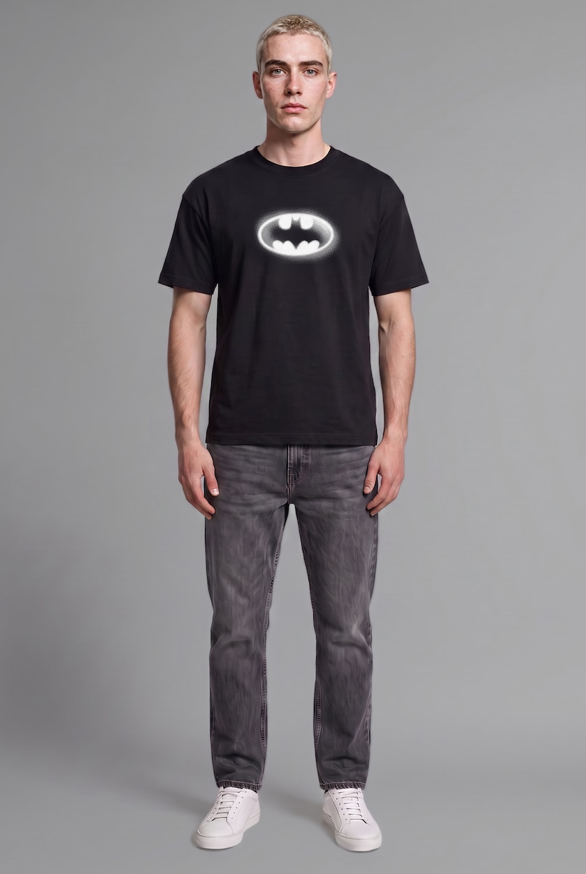MAN Black Boxy Fit Batman Print Short Sleeve T-Shirt